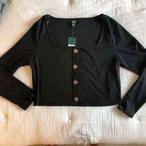 Slightly Cropped Long Sleeved Top + Button Detail